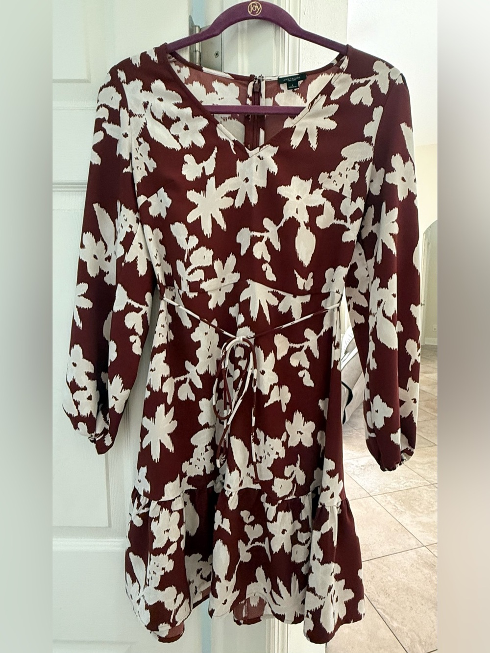 Ann-Taylor Floral Tie-Waist Long Sleeve Dress (size 0)